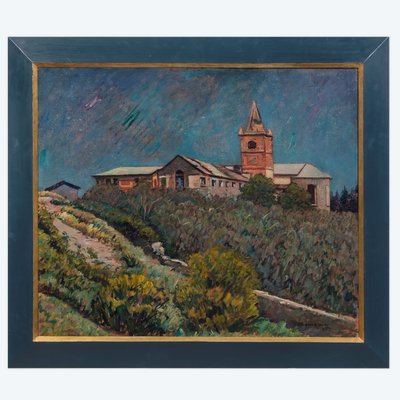 PIERO MARUSSIG, Sturla, paesaggio collinare con il campanile, 1929 circa