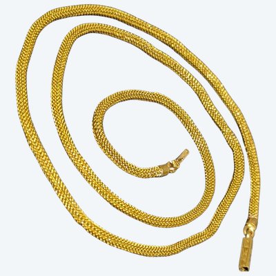 Antique hollow-link necklace chain composed of multiple braided strands of 18k gold, circa 1890