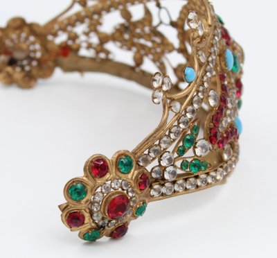 19th-century gilt brass tiara with rhinestones 