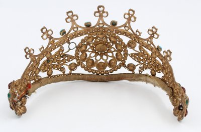 19th-century gilt brass tiara with rhinestones 