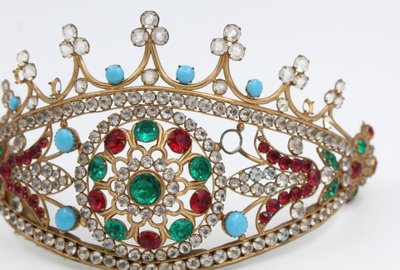 19th-century gilt brass tiara with rhinestones 