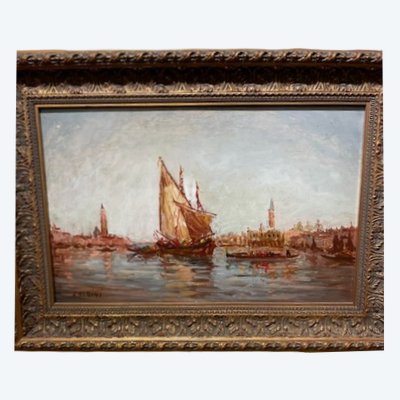 Segelboote an der Einfahrt zum Canal Grande in Venedig