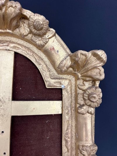 Antique carved and gilded wooden frame with floral decoration