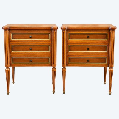 Pair of Louis XVI Style Bedside Tables – Mahogany and Brass Stringing