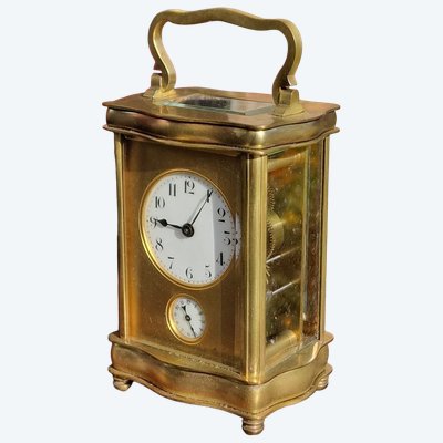 Officer's table clock or travel alarm clock in its case, with bell chime