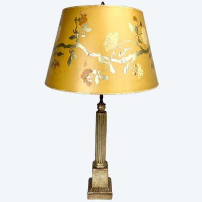 Large Ceramic Lamp Base with a Gilded Wood Finish