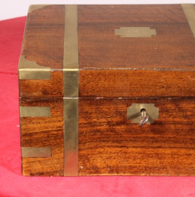 Solid Walnut Campaign Writing Slope With Secret Compartment, 19th Century