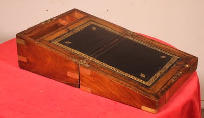 Solid Walnut Campaign Writing Slope With Secret Compartment, 19th Century