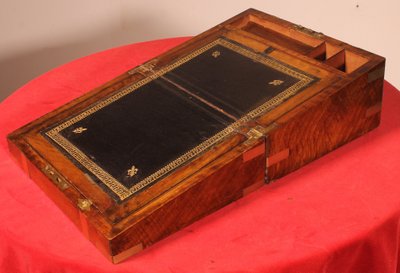 Solid Walnut Campaign Writing Slope With Secret Compartment, 19th Century