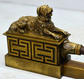 Pair Of Bronze Andirons With Nineteenth Hunting Dogs