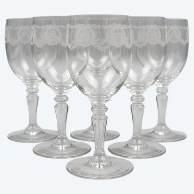 Set of 6 engraved crystal water glasses - Lot 1