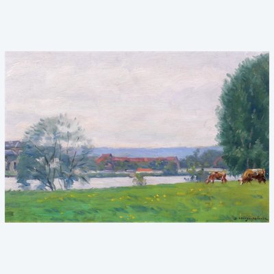 Germain Raingo-Pelouse, 1893–1963, Normandy: Landscape with Cows Near Vernon, painting