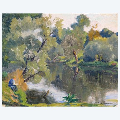 Germain Raingo-Pelouse 1893-1963 Paysage avec un artiste dessinant, tableau vers 1920-30