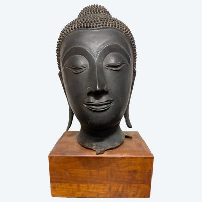 TÊTE DE BOUDDHA EN BRONZE THAÏLANDE AYUTTHAYA XXÈME