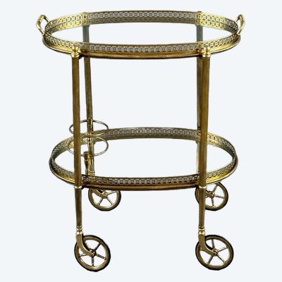Wheeled serving table made of brass and glass, 20th century