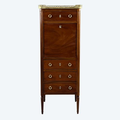 Louis XVI-style drop-leaf desk in mahogany, marble, and bronze, 19th century