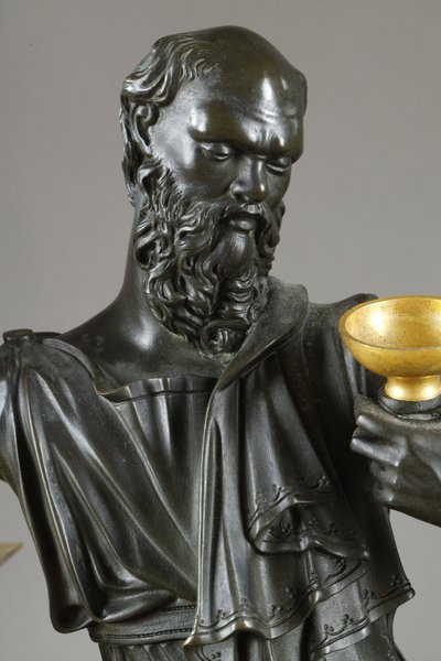 LARGE MANTEL CLOCK SOCRATES DRINKING HEMLOCK