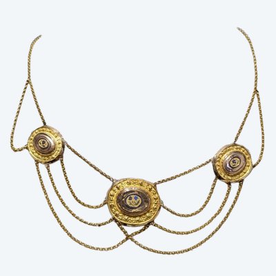 Collana antica in stile schiavitù, collana drappeggiata, collana da matrimonio, collana di fidanzamento, oro 18 carati, CIRCA 1850