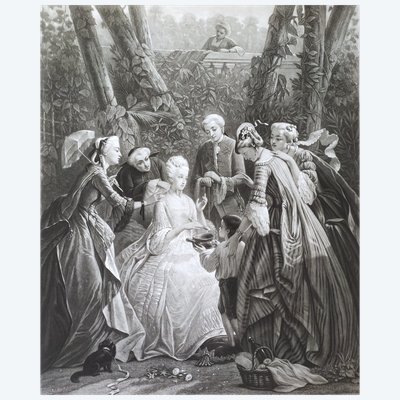  Marie Antoinette Au Petit Trianon Gravure XIXème d'apres Faustin Besson
