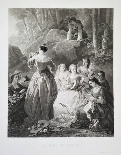 Etching Grétry In Italy Engraving After Faustin Besson, 19th C Old Print
