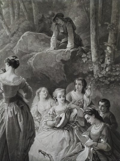 Etching Grétry In Italy Engraving After Faustin Besson, 19th C Old Print