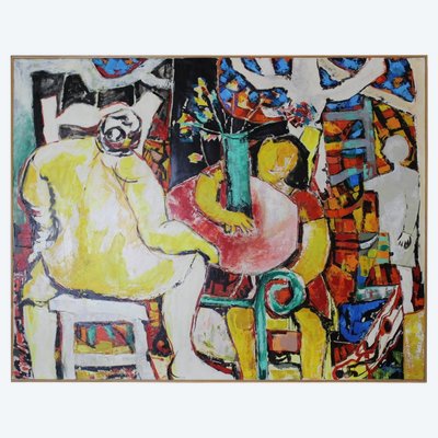 Olio su tela intitolato "Bavardage" di Gabriel Guy 