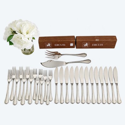 Ercuis Trianon "Poisson" Silver-Plated 26-Piece Tableware Set