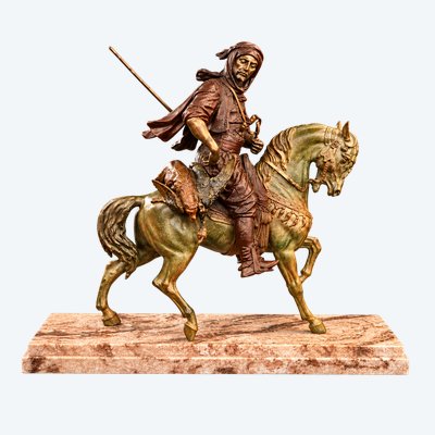 ARABIAN RIDER RETURNING FROM THE HUNT / POLYCHROME SCULPTURE / AFTER ALFRED BARYE