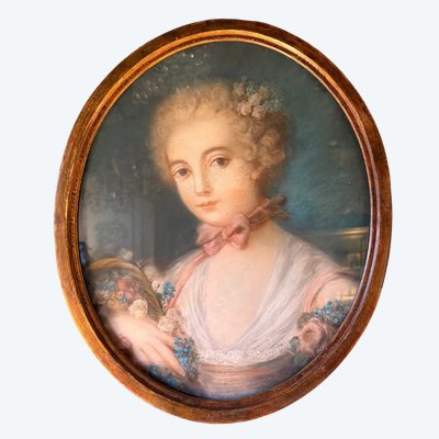 Ovales Porträt einer jungen Frau, Pastell aus dem späten 18. Jahrhundert, Nr. 1