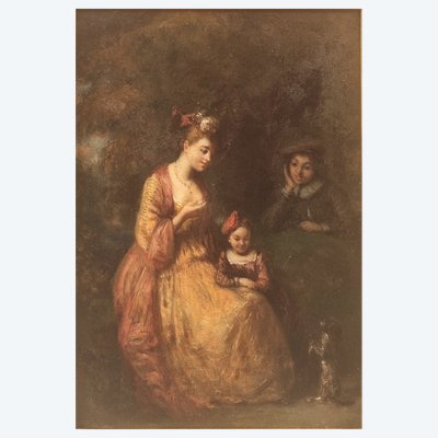 Antoine WATTEAU (Anhänger von) – Die kleine Familie und der Hund