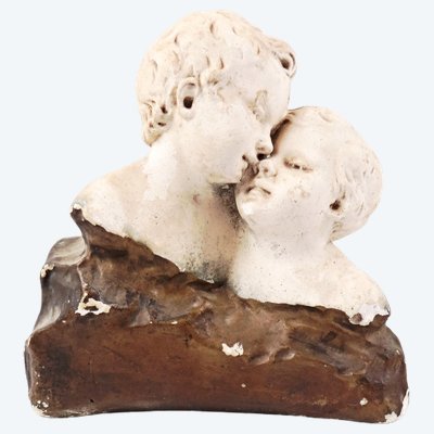 Plaster bust titled "Brotherly Love," Art Nouveau, early 20th century