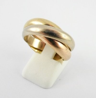 Bague Cartier Trinity Grand Modèle, Trois Ors, 1997, dans son Ecrin