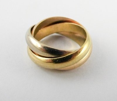 Bague Cartier Trinity Grand Modèle, Trois Ors, 1997, dans son Ecrin