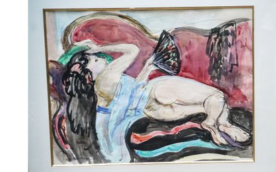 André PLANSON,  Nudo disteso con il ventaglio