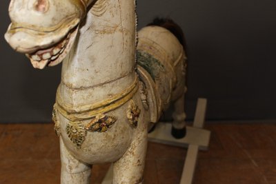 Cheval à Bascule en Bois Sculpté Polychrome début XXe