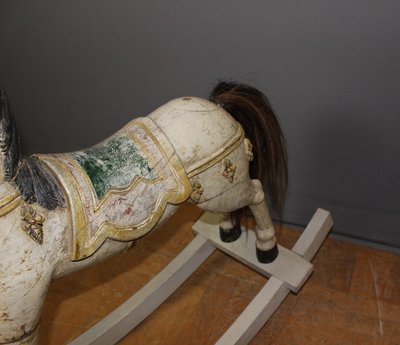 Cheval à Bascule en Bois Sculpté Polychrome début XXe
