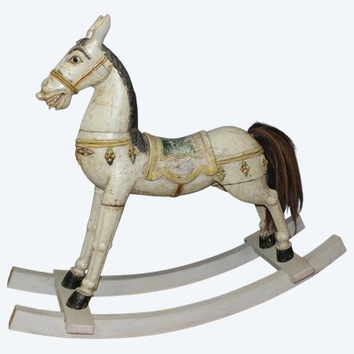 Cheval à Bascule en Bois Sculpté Polychrome début XXe