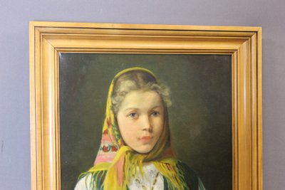 Öl auf Leinwand „Mädchen mit Kopftuch“, um 1940