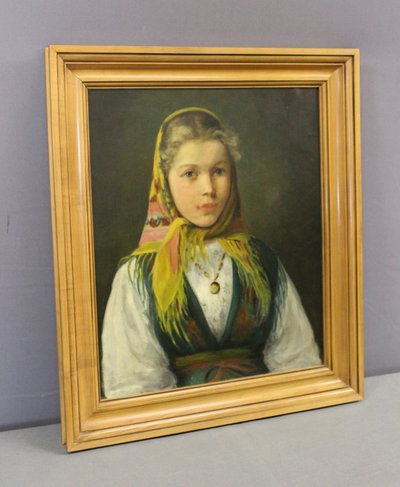 Öl auf Leinwand „Mädchen mit Kopftuch“, um 1940