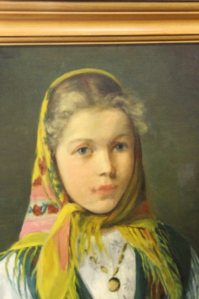 Öl auf Leinwand „Mädchen mit Kopftuch“, um 1940