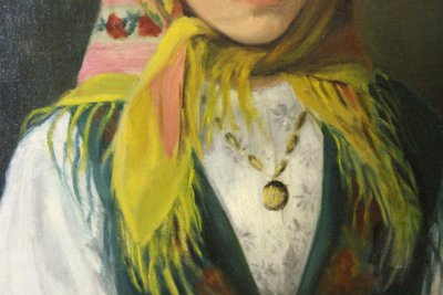 Öl auf Leinwand „Mädchen mit Kopftuch“, um 1940