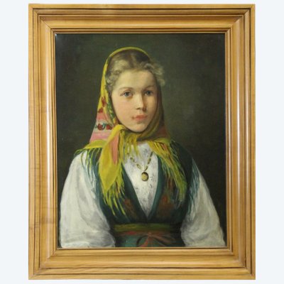Olio su tela "Ragazza con il foulard", 1940 circa