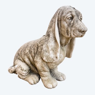 Basset Hound Sculpture – Garden Ornament – Reconstituted Stone – 20th Century