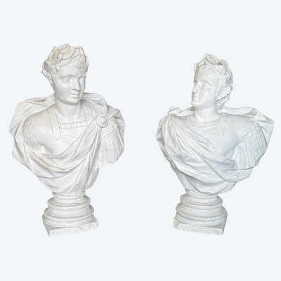 Paire de bustes empereurs ROMAINS grand buste en plâtre XXème siècle - empereur romain H 85 cm