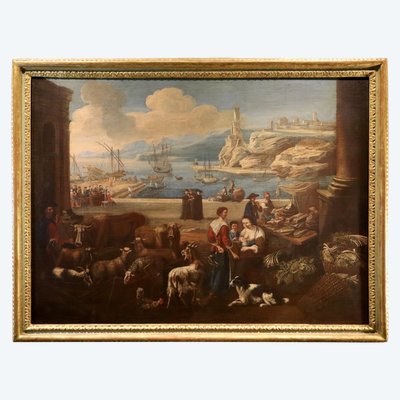 Peter Bolckman (Gorinchem 1640 – Turin 1710)  Fantastische Ansicht eines Mittelmeerhafens 