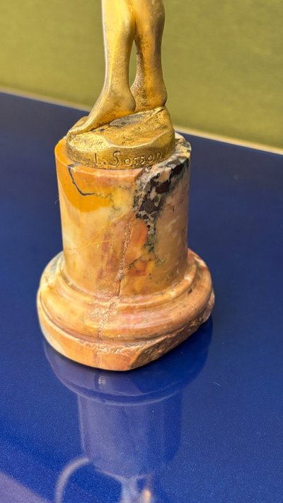 Bronze statuette, "Dancer with a Hoop," signed by Louis Sosson (active between 1905 and 1930)