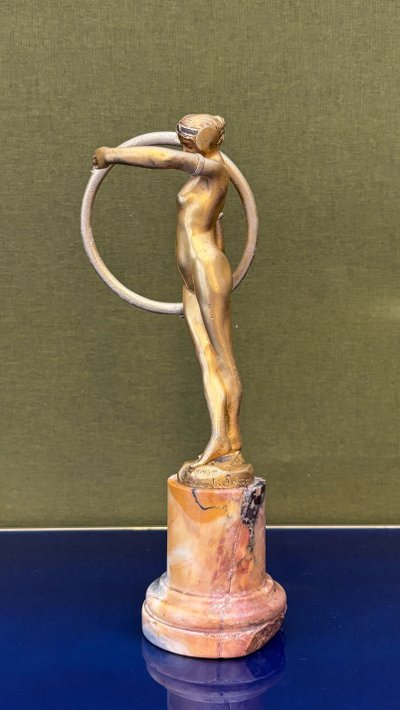 Bronze statuette, "Dancer with a Hoop," signed by Louis Sosson (active between 1905 and 1930)