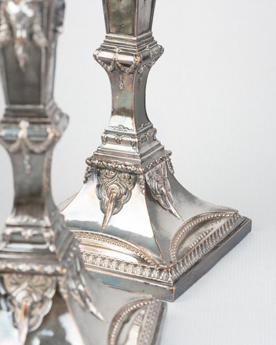Pair of silver-plated copper candlesticks, Empire period