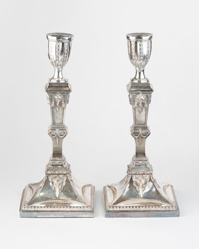 Pair of silver-plated copper candlesticks, Empire period