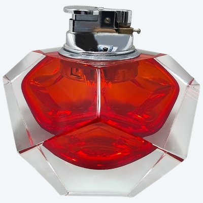 Superbe briquet de table rouge des années 1960 en verre Sommerso de Murano, créé par Flavio Poli pour Seguso